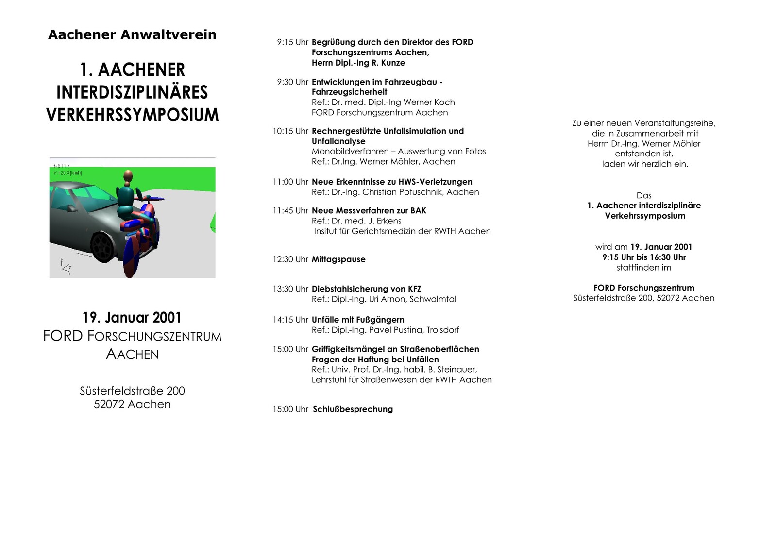 Flyer zum 1. Aachener Interdisziplinären Verkehrssymposium 2001