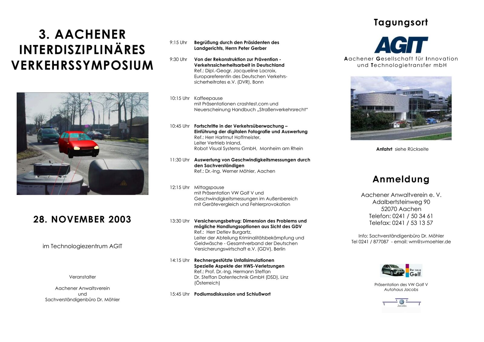 Flyer zum 3. Aachener Interdisziplinären Verkehrssymposium 2003
