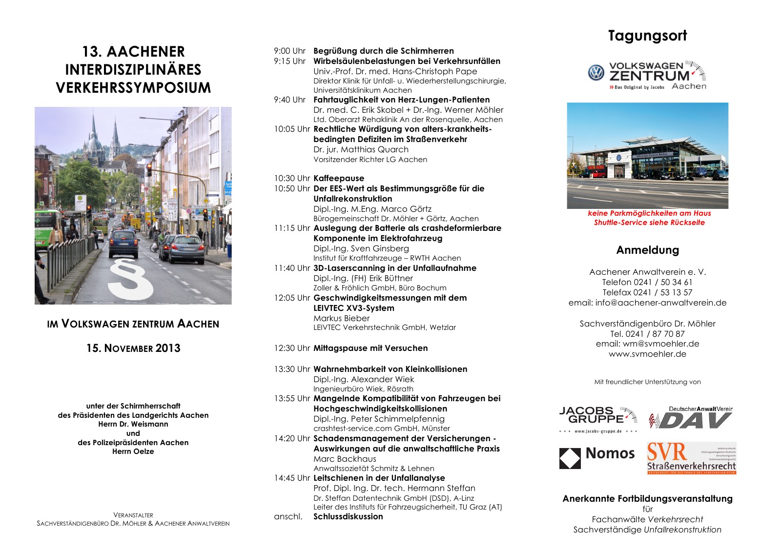 Flyer zum 13. Aachener Interdisziplinären Verkehrssymposium 2013