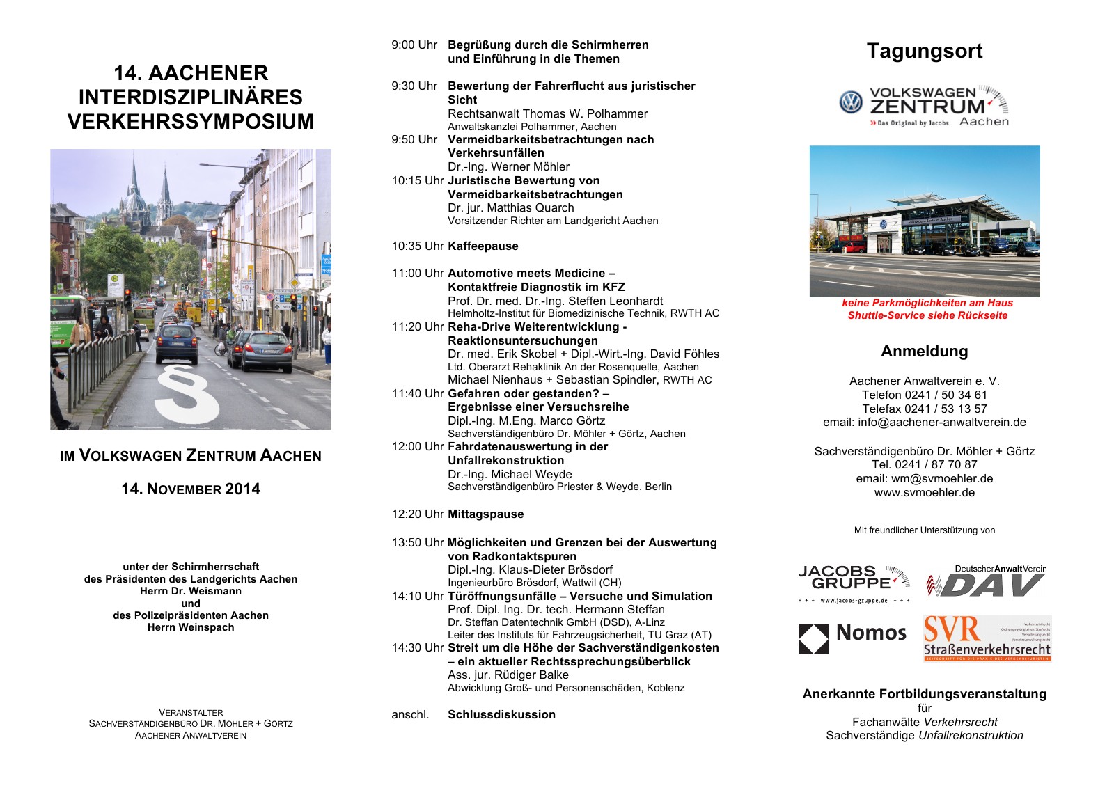 Flyer zum 14. Aachener Interdisziplinären Verkehrssymposium 2014