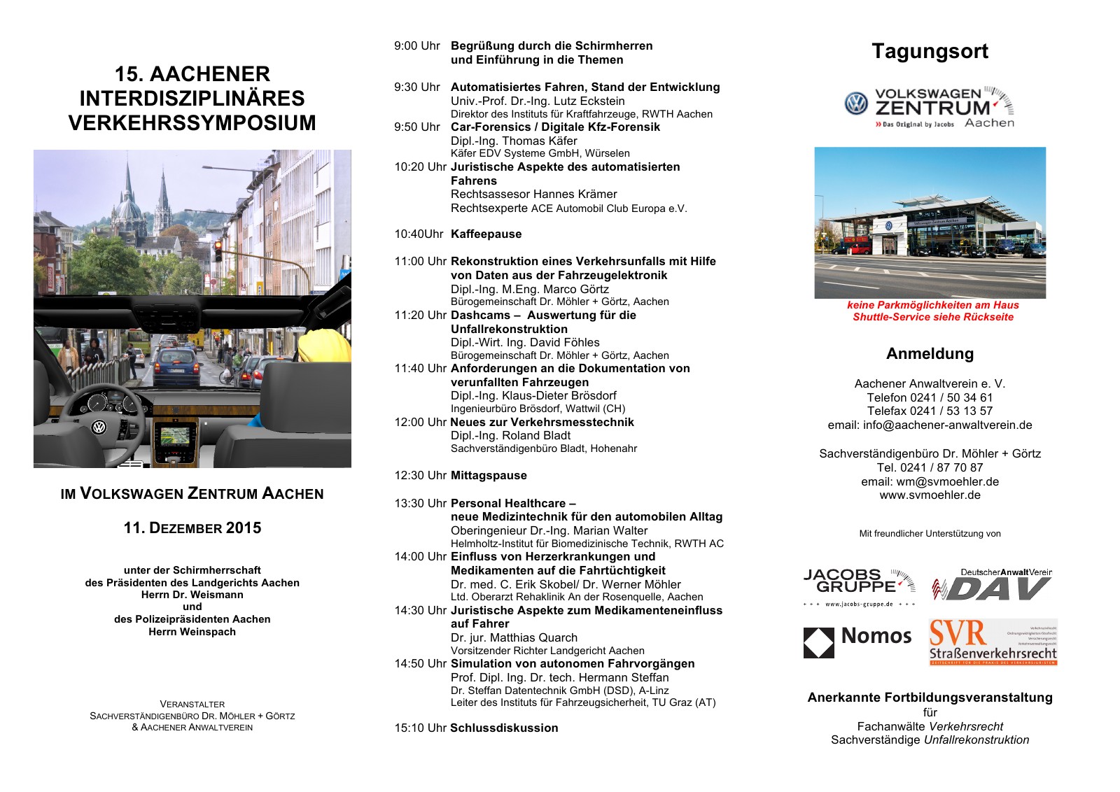 Flyer zum 15. Aachener Interdisziplinären Verkehrssymposium 2015