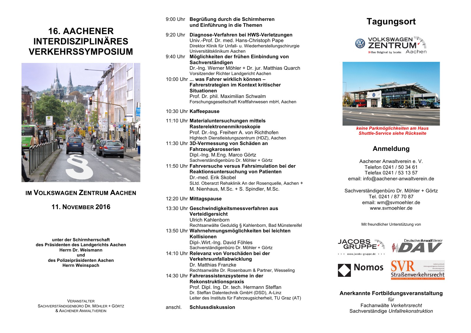 Flyer zum 16. Aachener Interdisziplinären Verkehrssymposium 2016