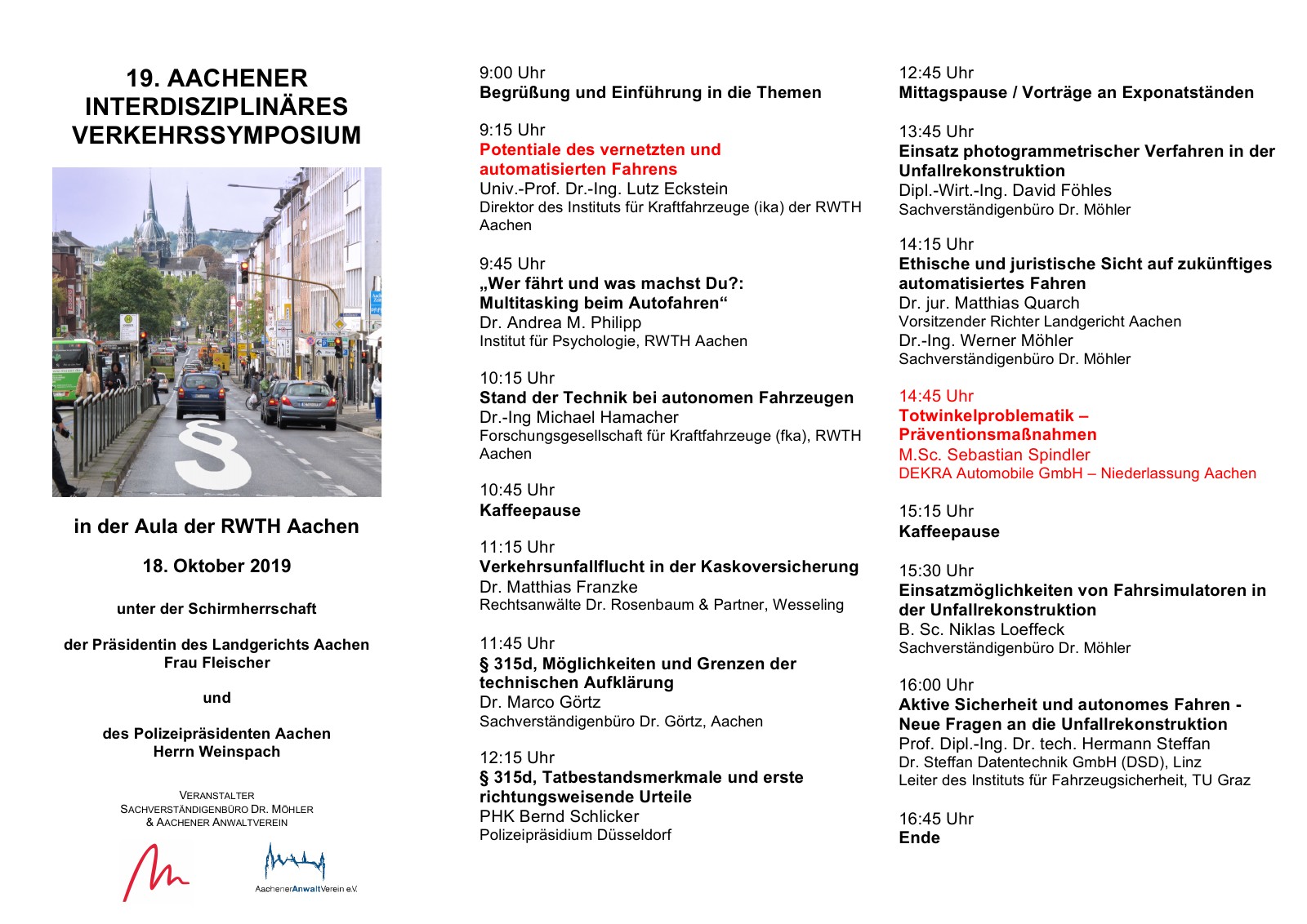 Flyer zum 19. Aachener Interdisziplinären Verkehrssymposium 2019